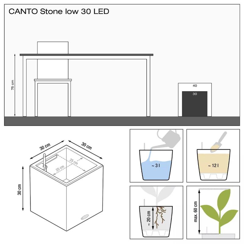 Canto Stone 30 LED, Lechuza Blomsterpotte