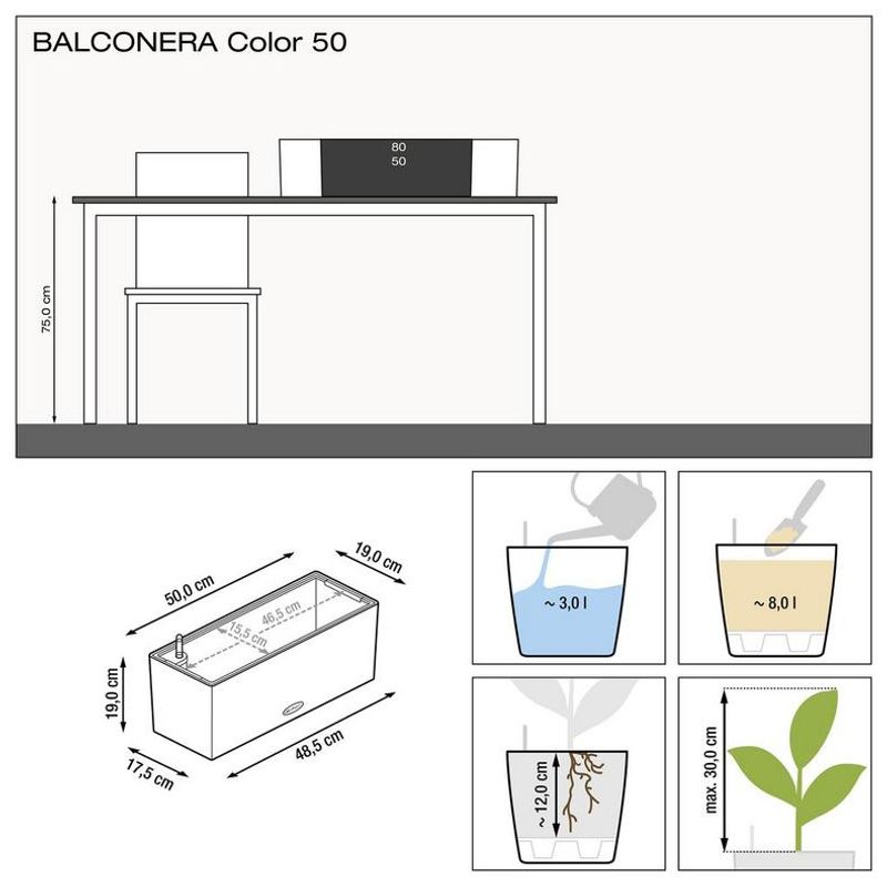 Balconera Color 50 'Light Grey', Lechuza Balkongkasse